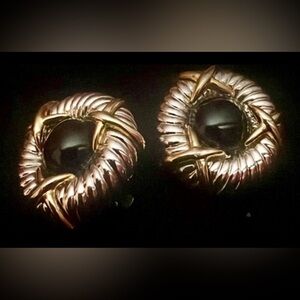 Signed Designer style Silver & Gold clip earrings w/ bracelet